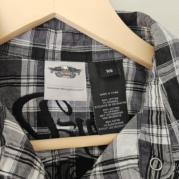 Harley Davidson checked shirt for women, black and white size xs - Picture 4 of 5